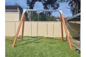 Double Swing Frame In-Ground Application STEEL top beam and TIMBER Legs (90 x 90 Cypress Timber Legs)