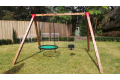 DOUBLE Swing Set Free Standing Swing Frame w 90 X 90 Cypress Timber legs  (Green Metal Corners)